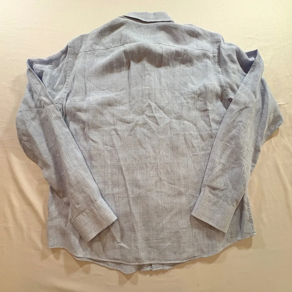 UNTUCKit Linen Shirt Mens Large Blue Glen Plaid Long Sleeve Wrinkle Resistant